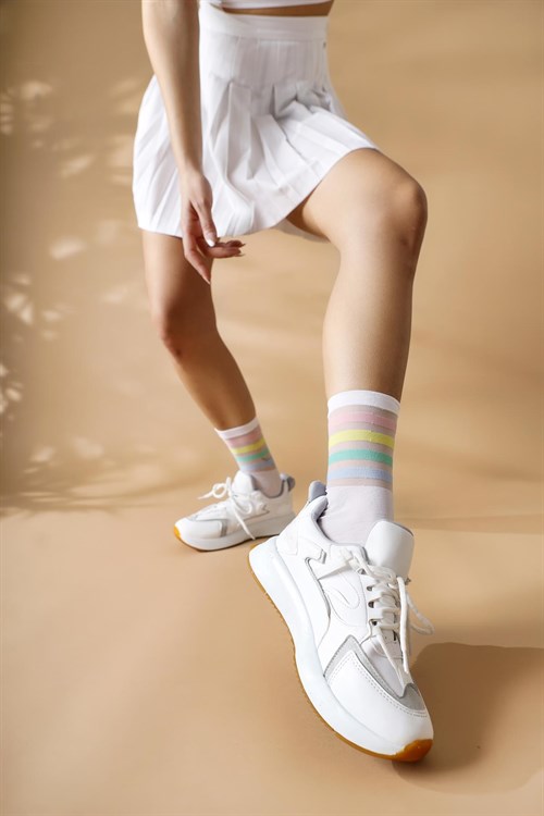 Janis Yüksek Tabanlı Süet Detaylı Beyaz Sneakers