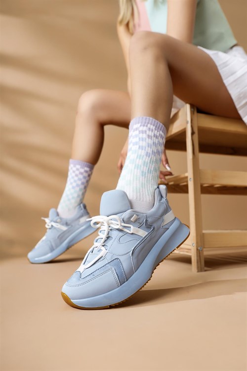Janis Yüksek Tabanlı Süet Detaylı Mavi Sneakers