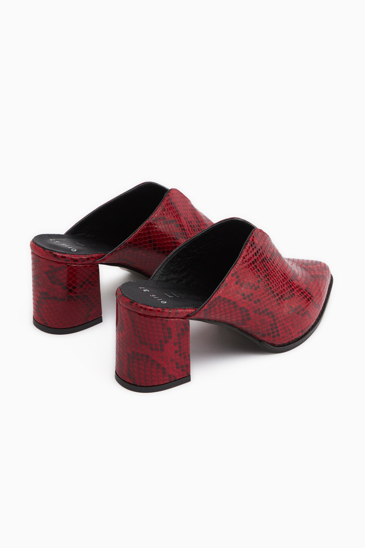 Rachel Hakiki Deri Kırmızı Yılan Desenli Kadın Topuklu Terlik