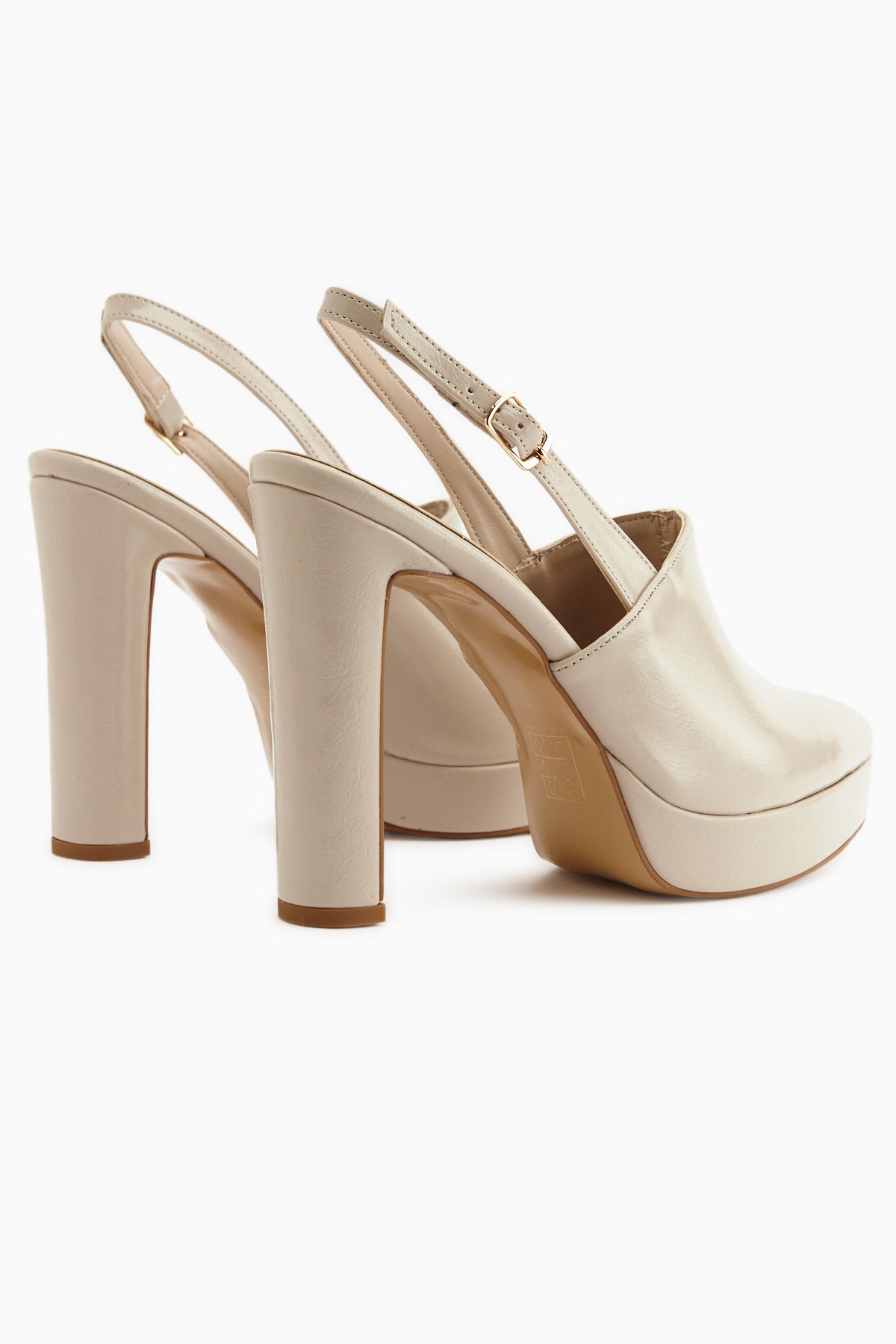 Marlen Bej Sivri Burunlu Slingback Platform Topuklu Kadın Ayakkabı