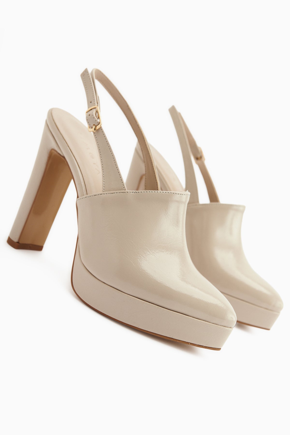Marlen Bej Sivri Burunlu Slingback Platform Topuklu Kadın Ayakkabı