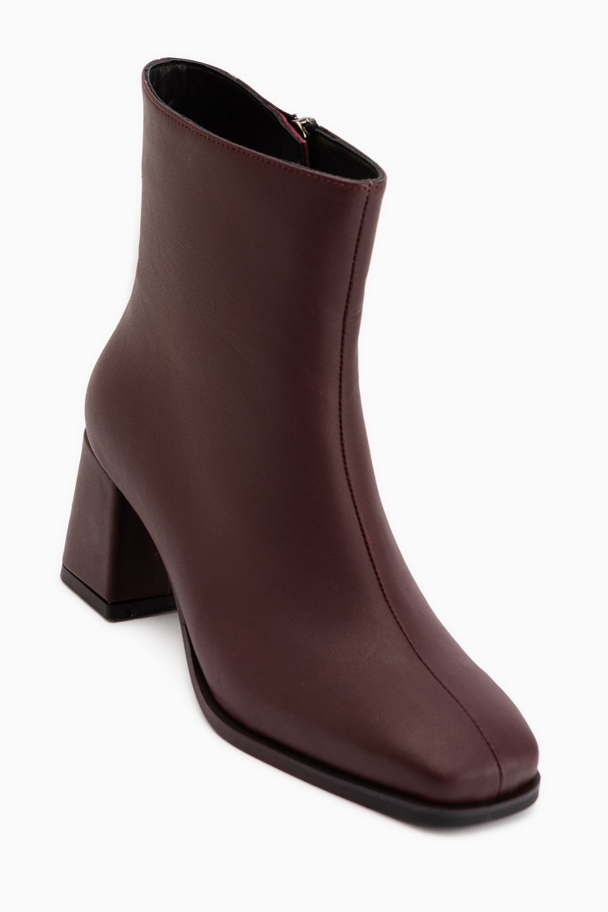 Margot Hakiki Deri Bordo Küt Burunlu Topuklu Kadın Bot