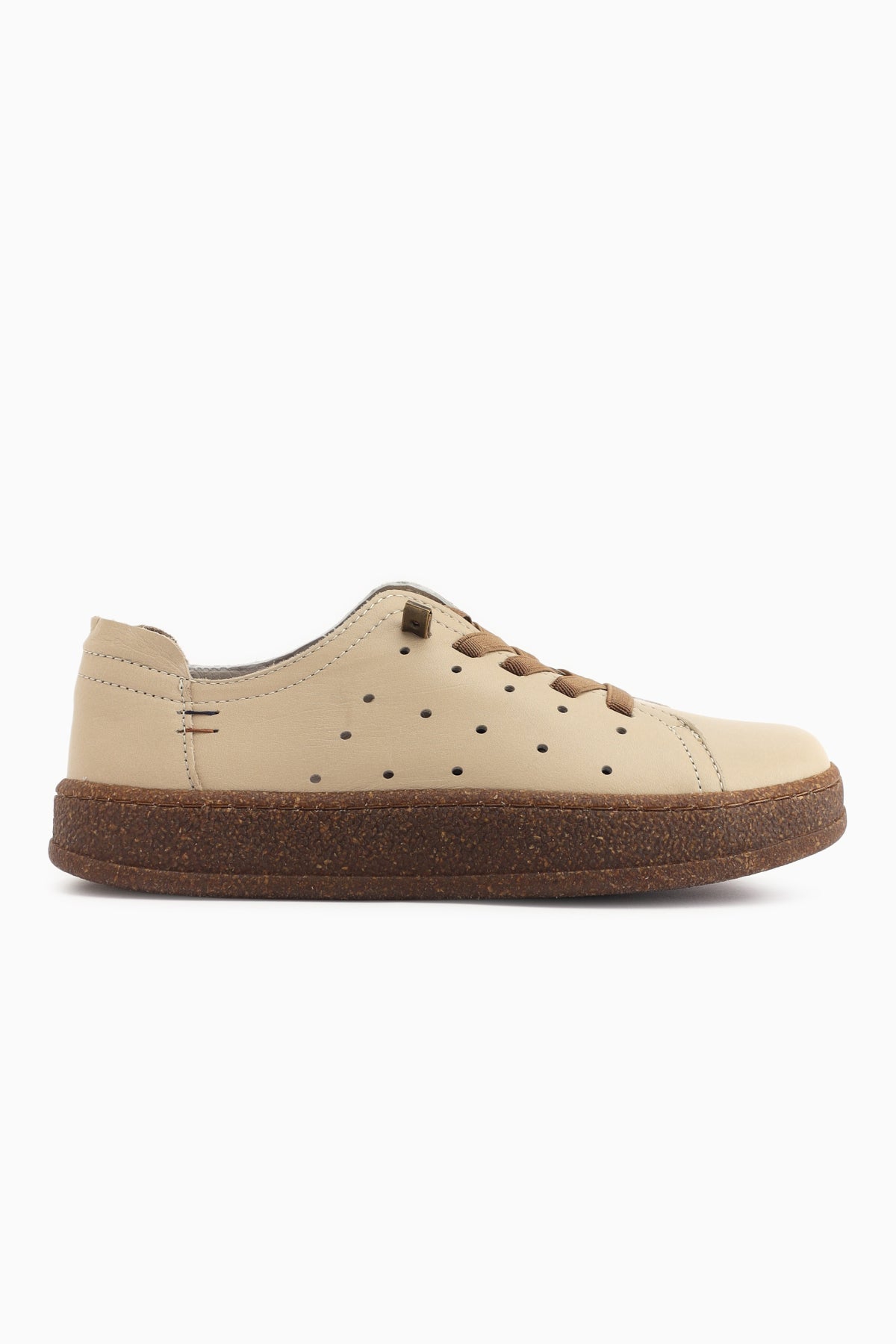 Judi Hakiki Deri Bej Rahat Tabanlı Kadın Yazlık Sneakers