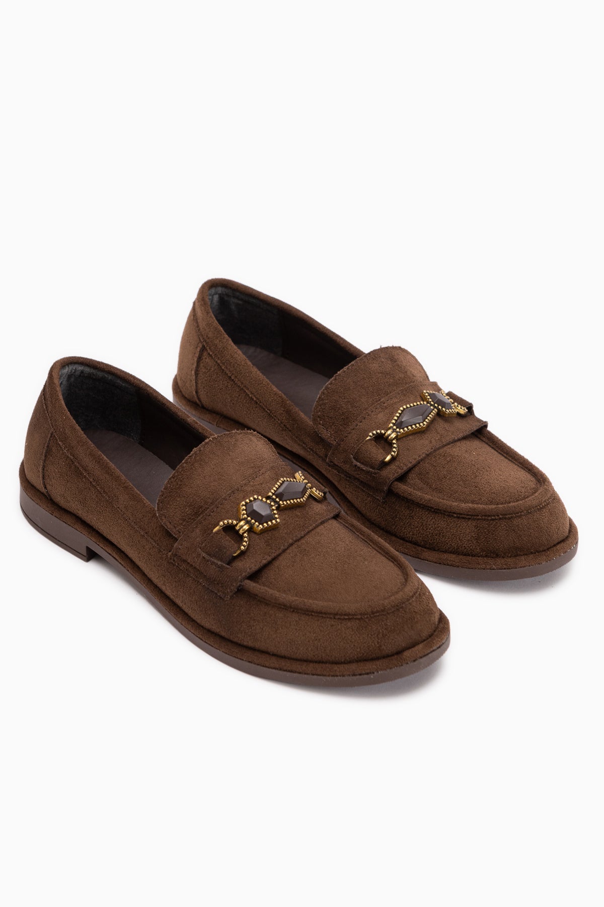 Callie Kahve Süet Taşlı Kadın Loafer Ayakkabı