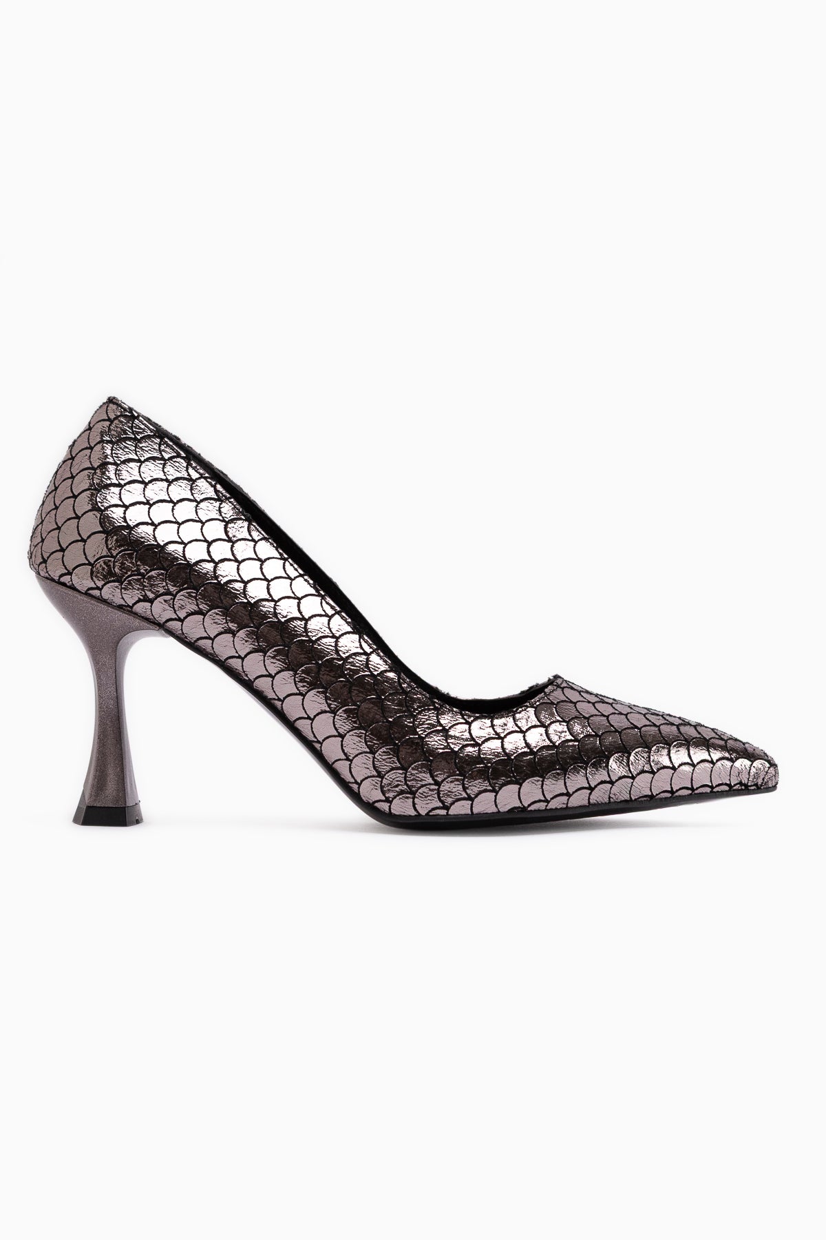 Celestine Platin Balık Pulu Dokulu Sivri Burunlu Stiletto
