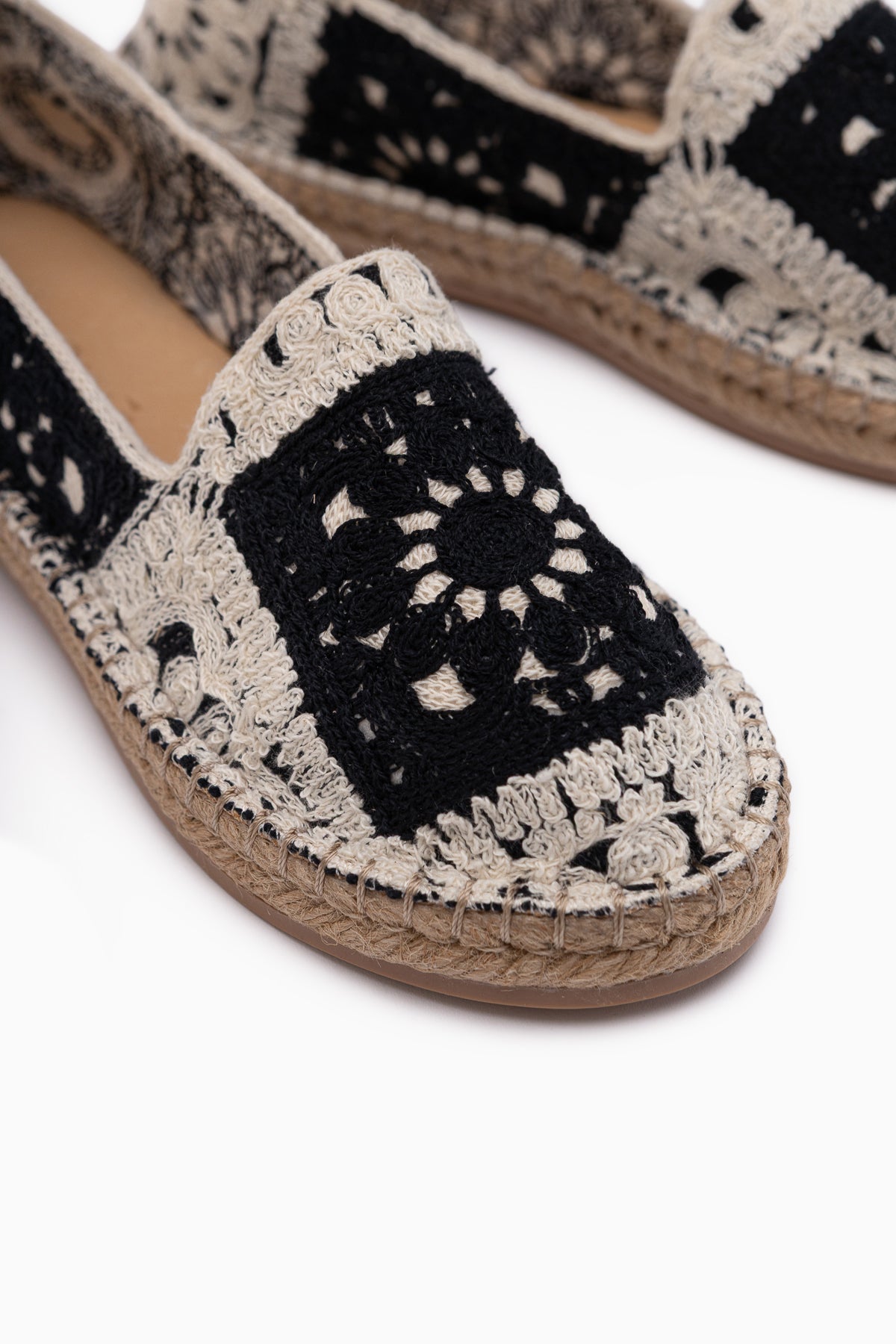 Rosie Siyah Bohem Örgü Desenli Espadril Loafer Kadın Ayakkabı