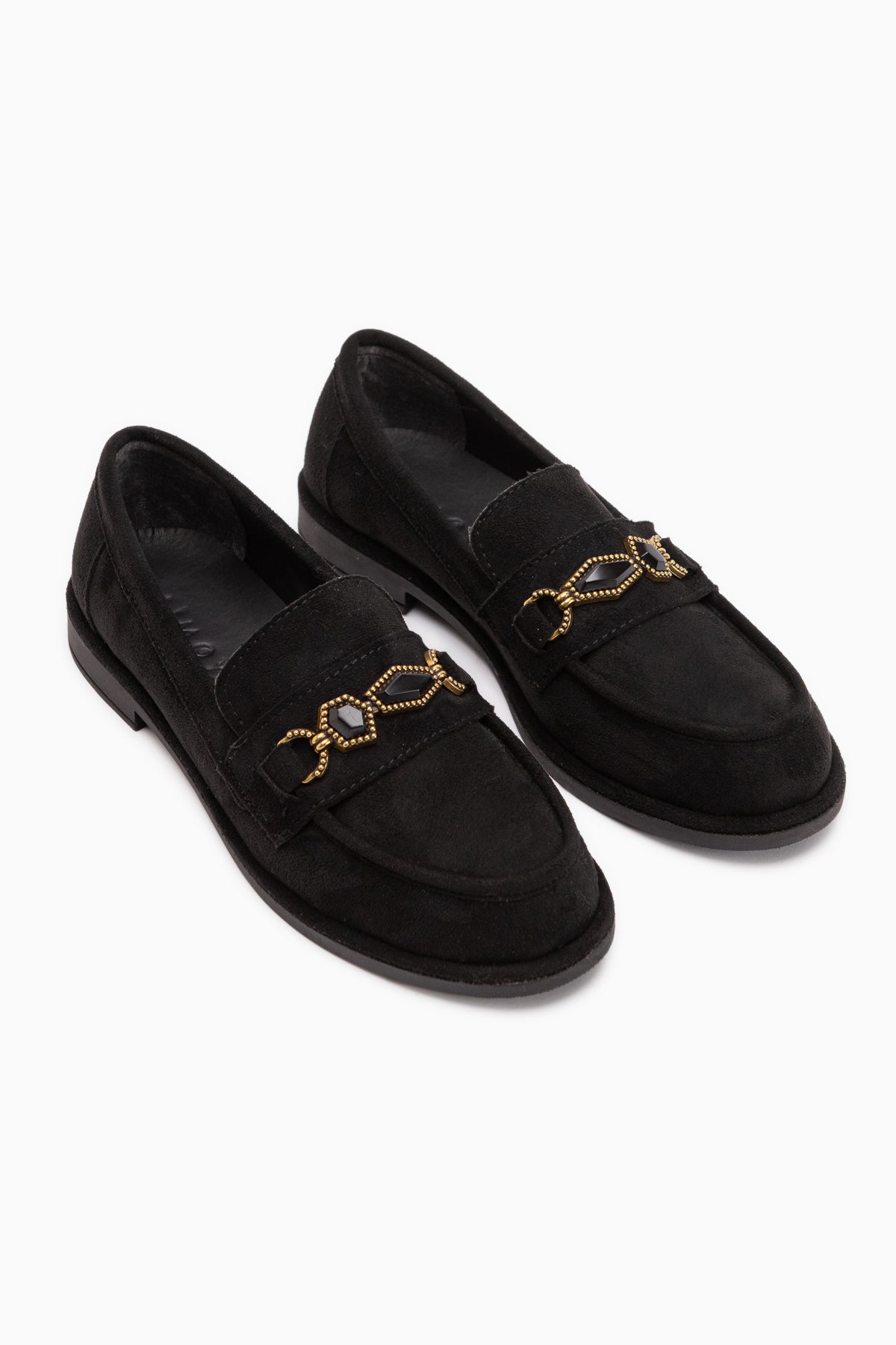 Callie Siyah Süet Taşlı Kadın Loafer Ayakkabı