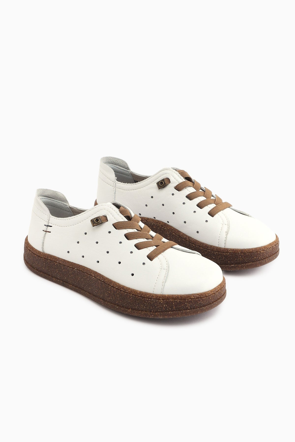 Judi Hakiki Deri Beyaz Rahat Tabanlı Kadın Yazlık Sneakers