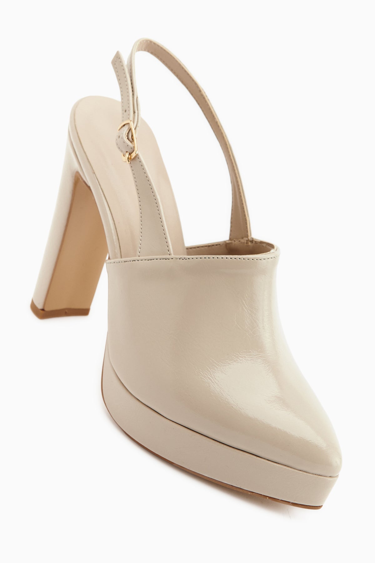 Marlen Bej Sivri Burunlu Slingback Platform Topuklu Kadın Ayakkabı