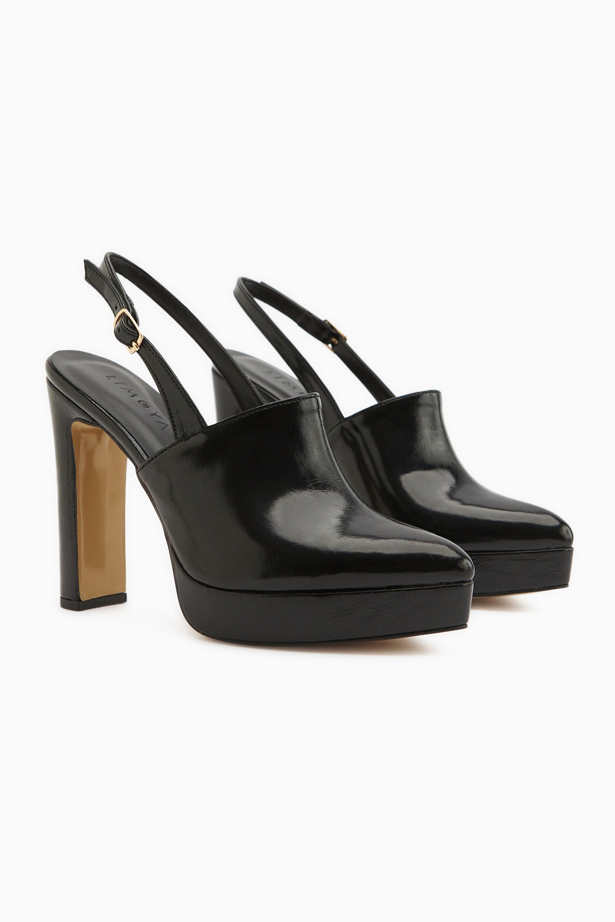 Marlen Siyah Sivri Burunlu Slingback Platform Topuklu Kadın Ayakkabı