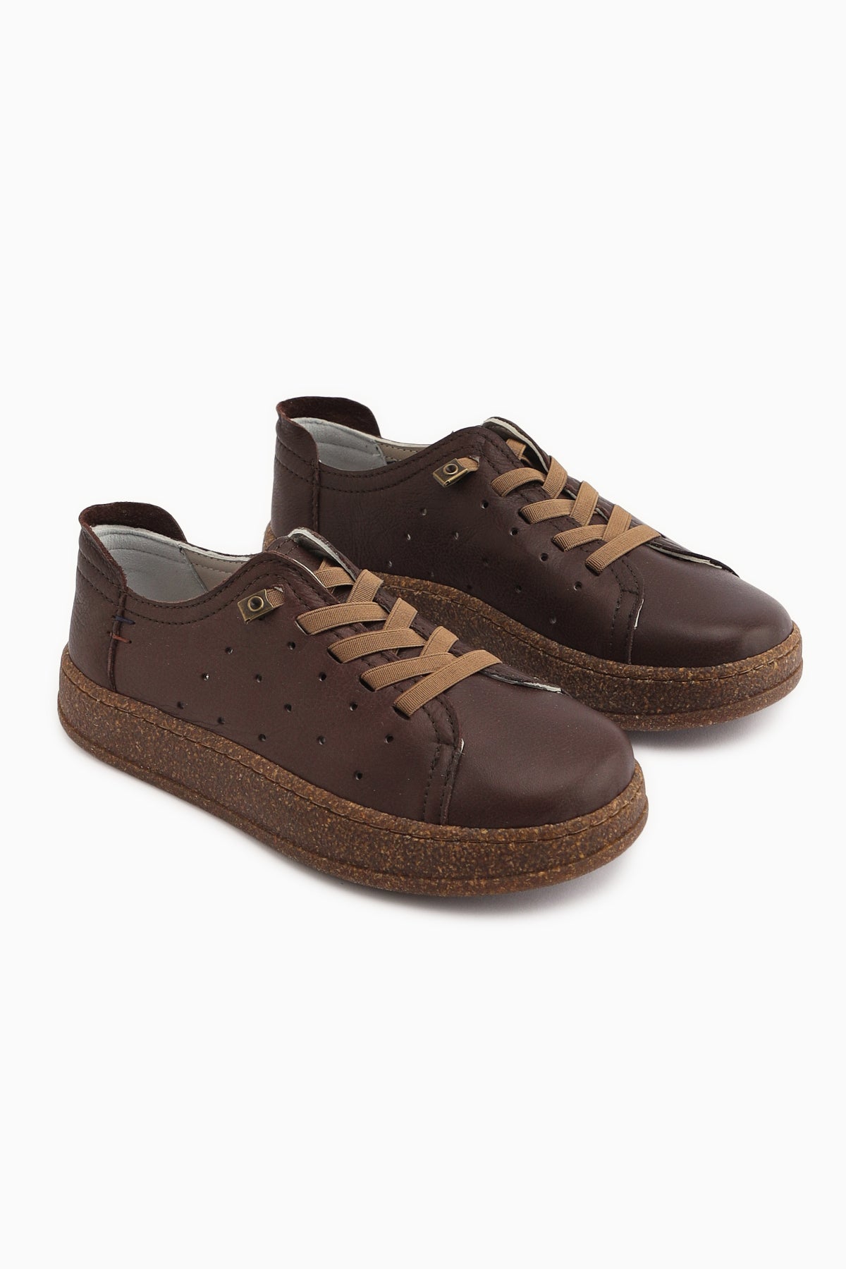 Judi Hakiki Deri Kahve Rahat Tabanlı Kadın Yazlık Sneakers