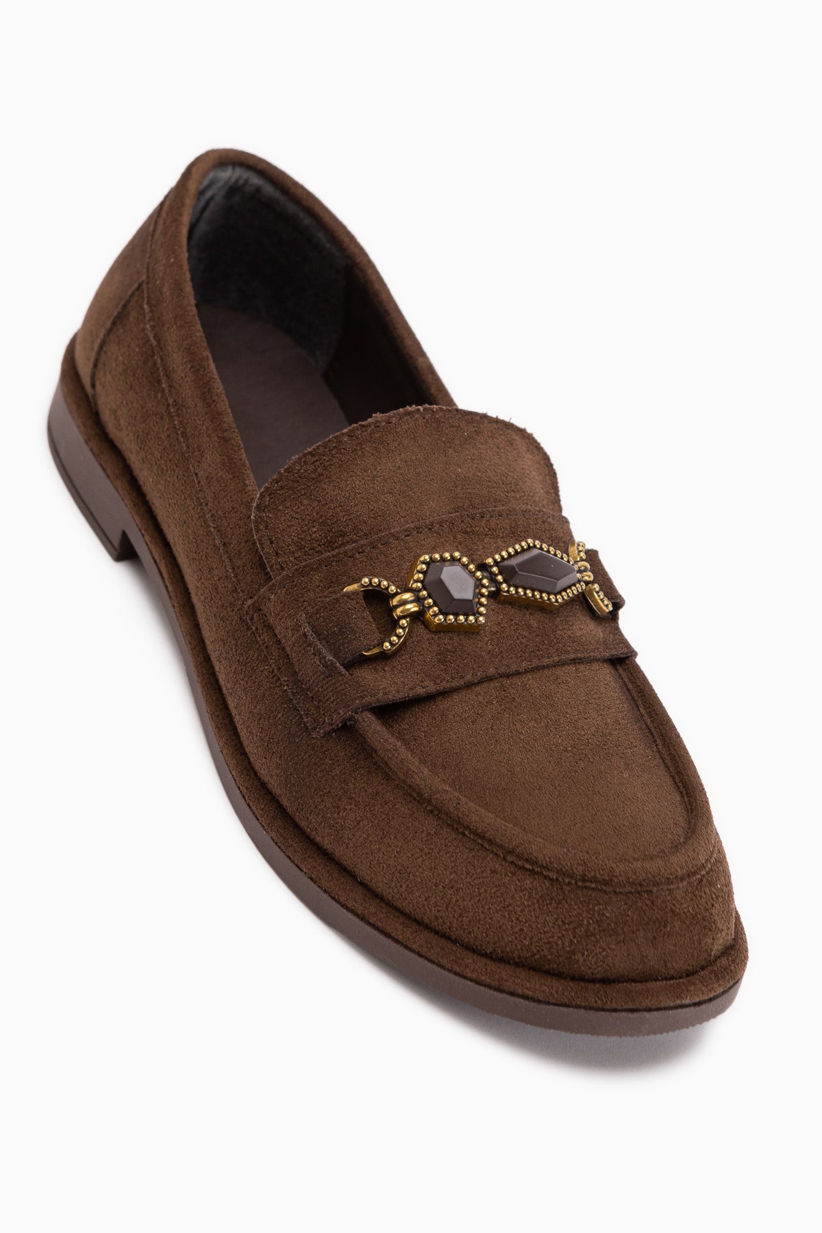 Callie Kahve Süet Taşlı Kadın Loafer Ayakkabı