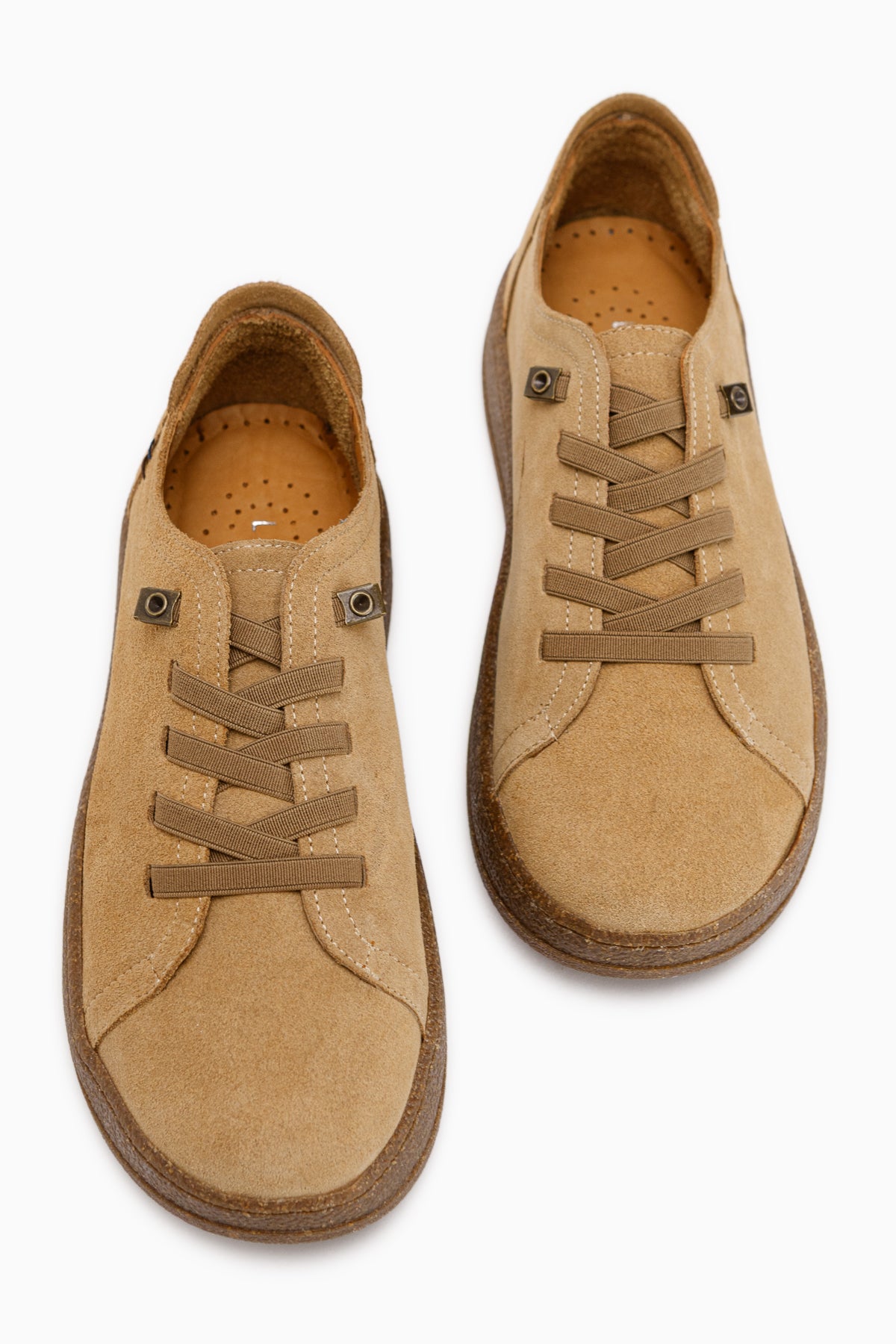 Judi Hakiki Deri Camel Süet Rahat Tabanlı Kadın Sneakers