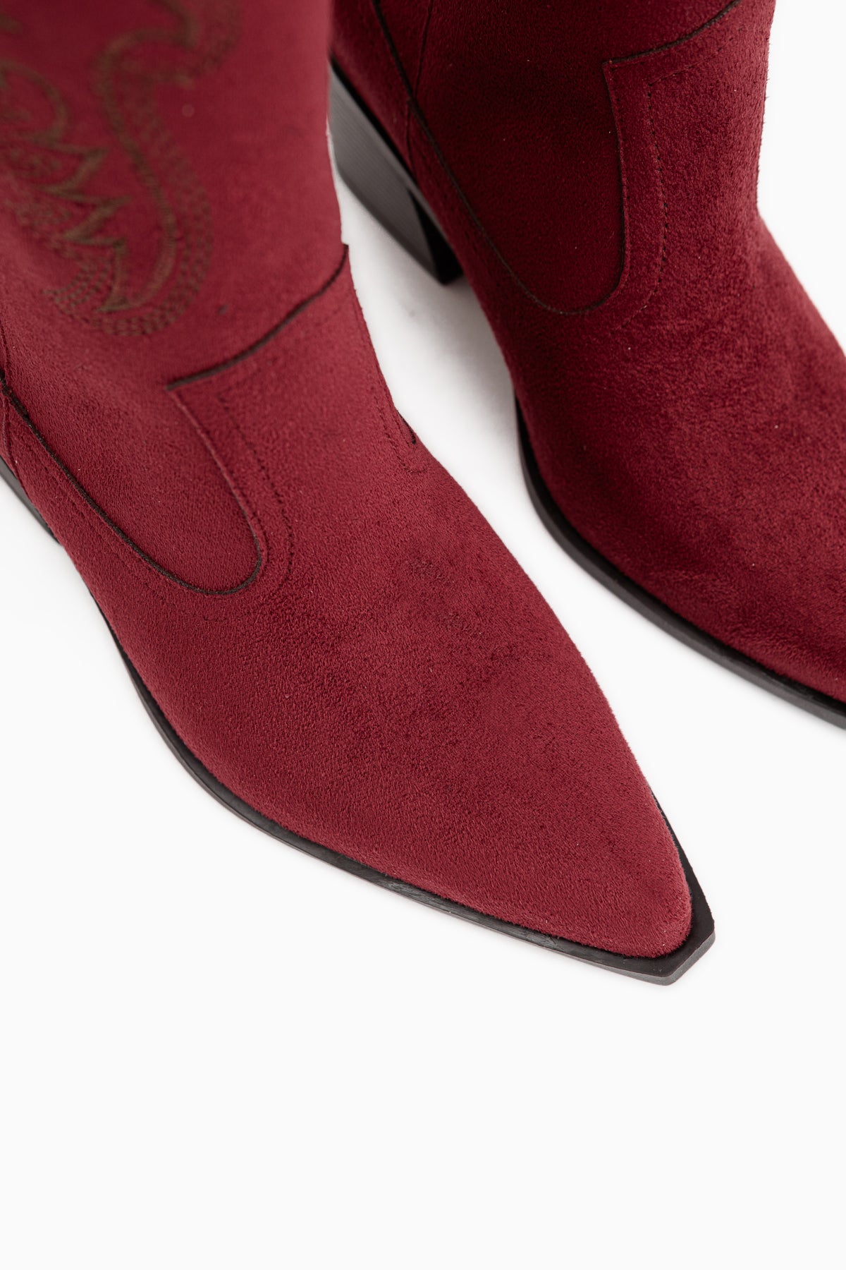 Ronnie Bordo Süet Nakış Detaylı Western Uzun Kadın Çizme