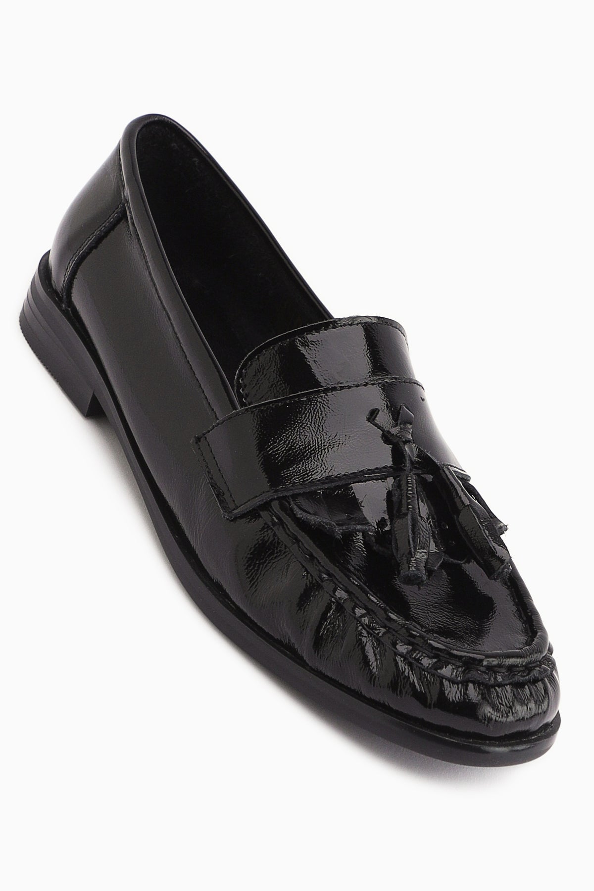 Kethy Hakiki Deri Siyah Rugan Kadın Loafer