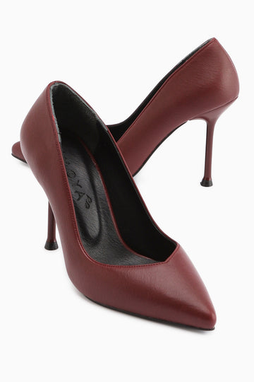 Arya Hakiki Deri Bordo Stiletto Kadın Topuklu Ayakkabı