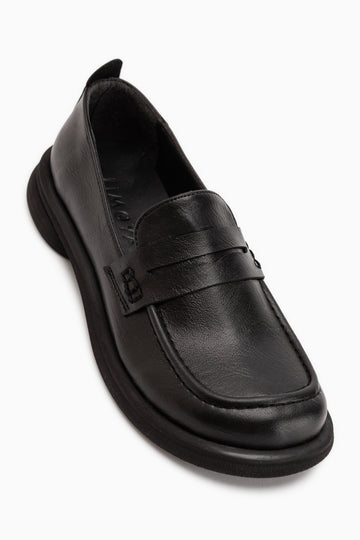 Mari Siyah Kalın Taban Kadın Loafer Ayakkabı