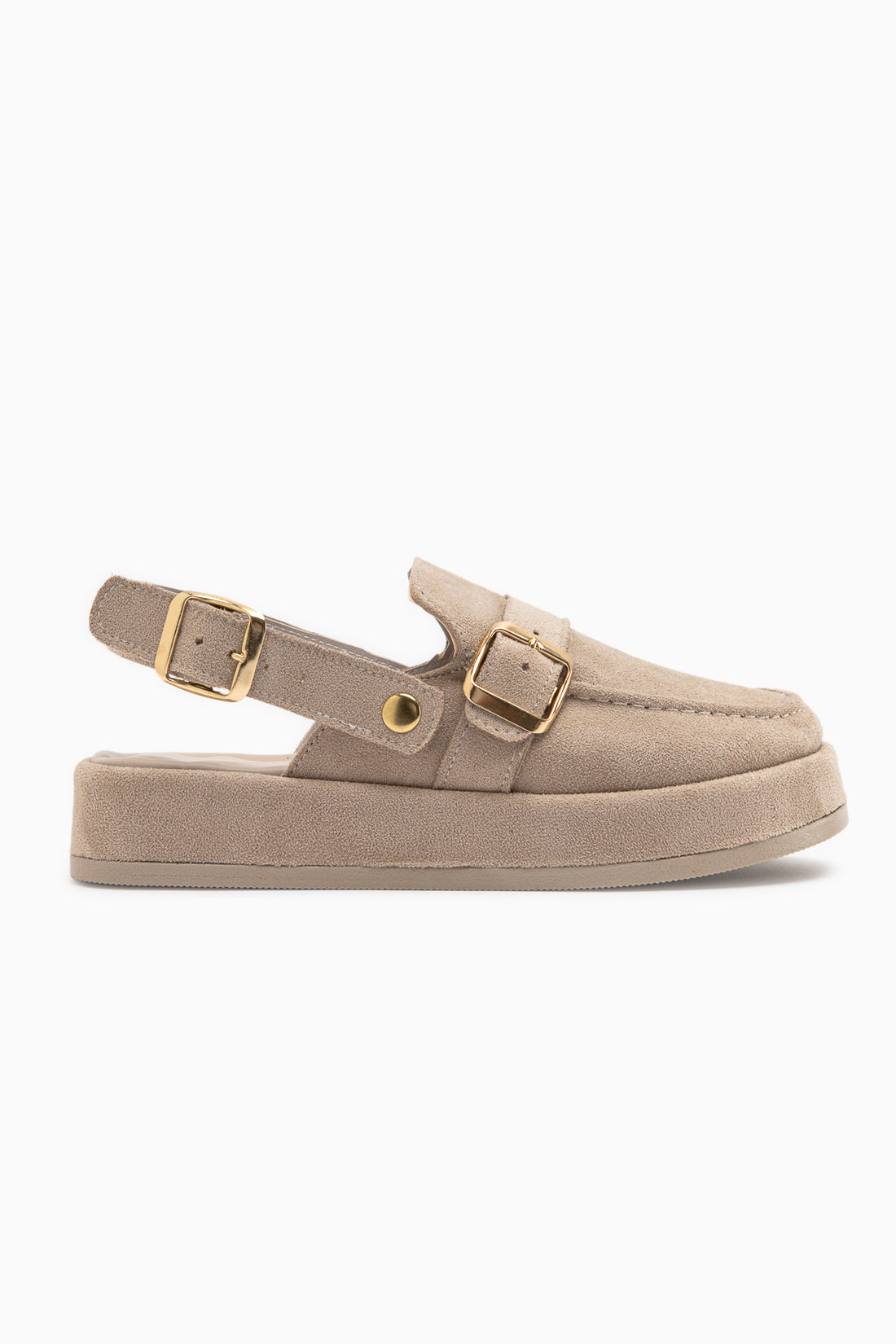 Gity Bej Süet Çift Tokalı Kadın Slingback Loafer Ayakkabı