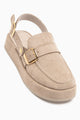 Gity Bej Süet Çift Tokalı Kadın Slingback Loafer Ayakkabı