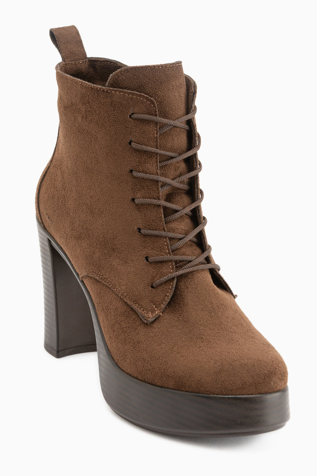 Camia Kahve Süet Bağcıklı Platform Topuklu Kadın Bot