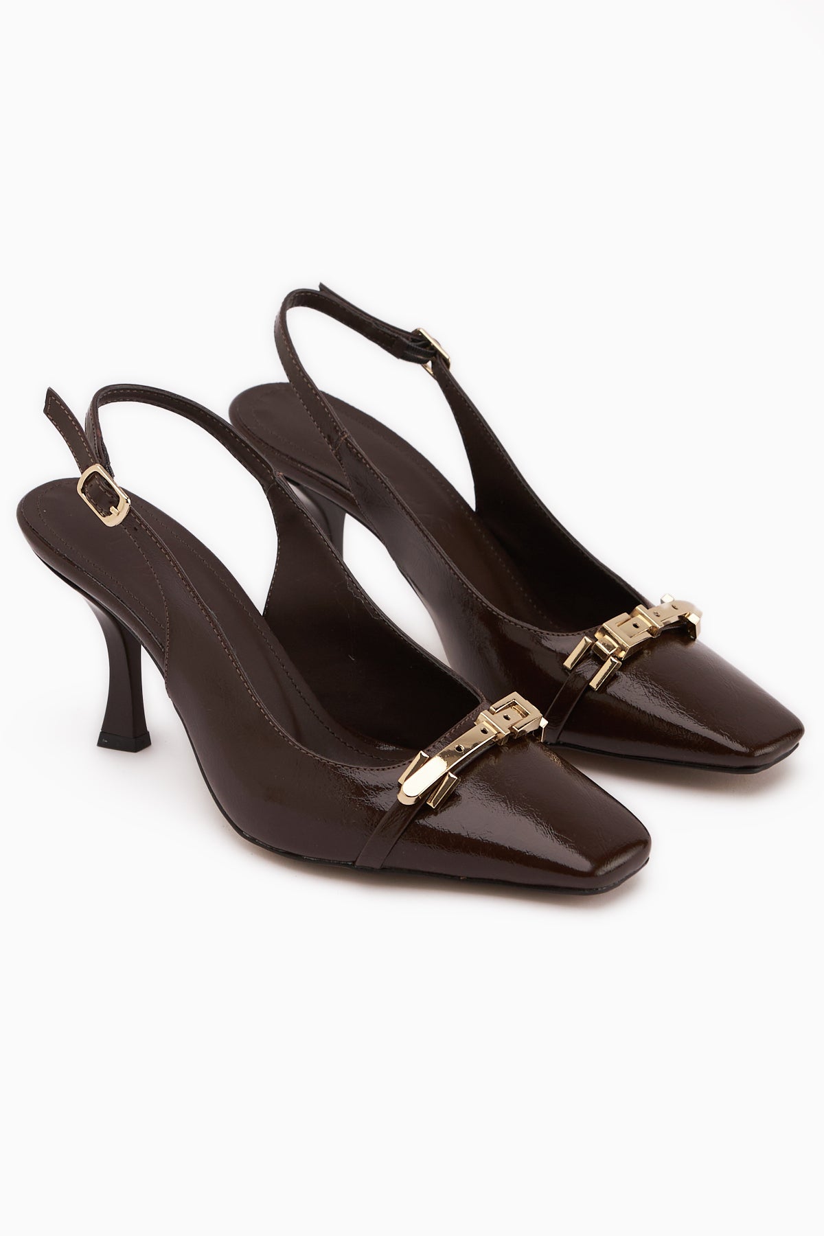 Hanaa Kahve Tokalı Düz Burunlu Kadın Topuklu Ayakkabı