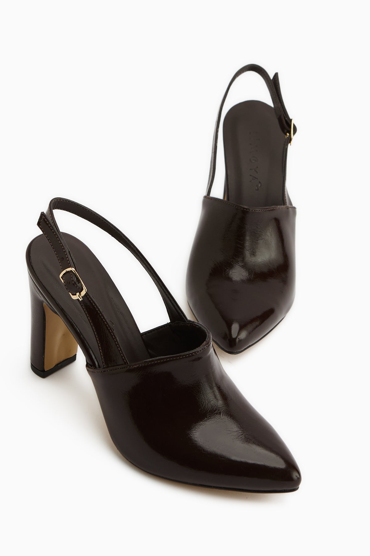 Maisa Kahve Sivri Burunlu Slingback Kalın Topuklu Kadın Ayakkabı