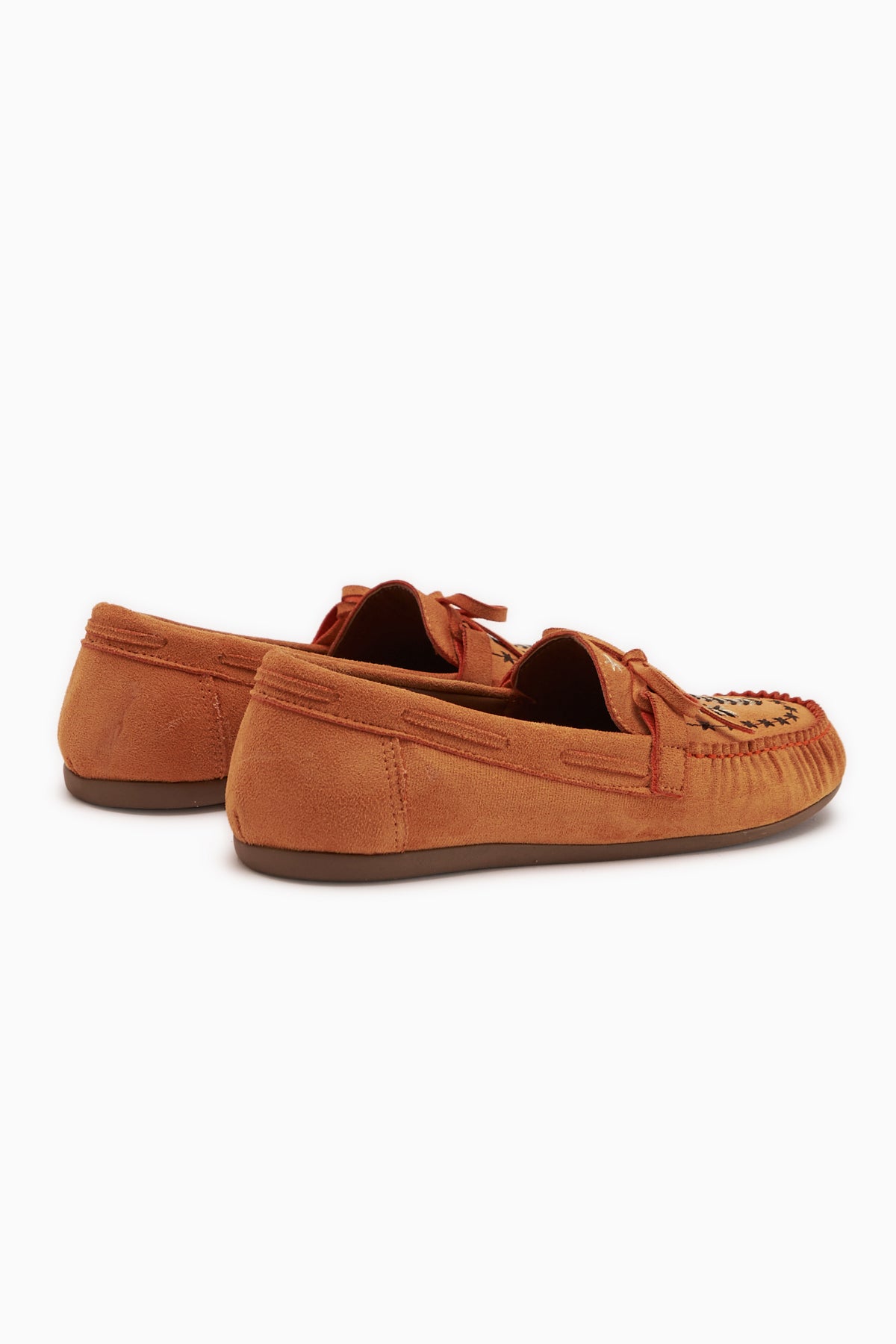 Darya Turuncu Süet Nakışlı Makosen Ayakkabı Kadın Loafer