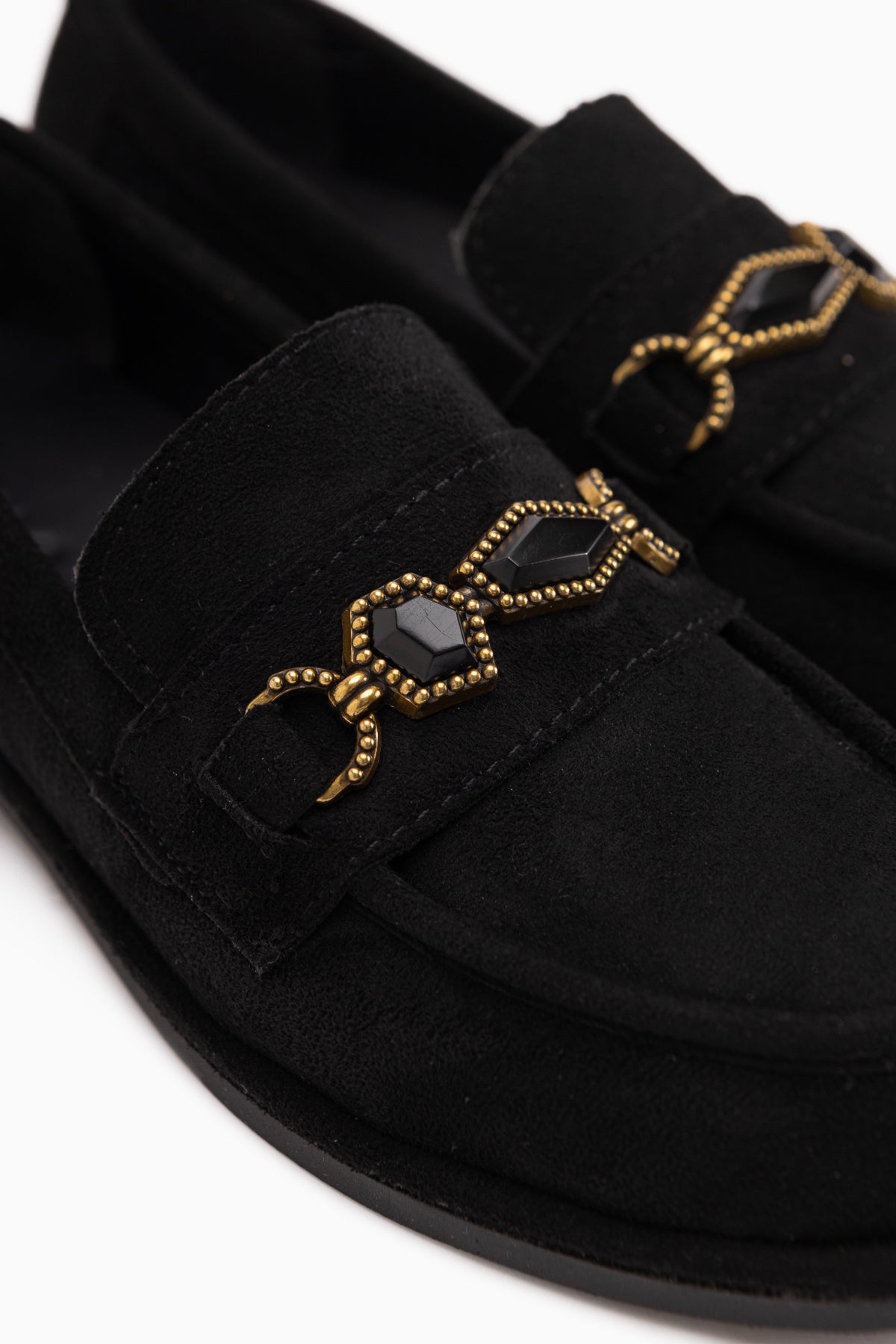 Callie Siyah Süet Taşlı Kadın Loafer Ayakkabı