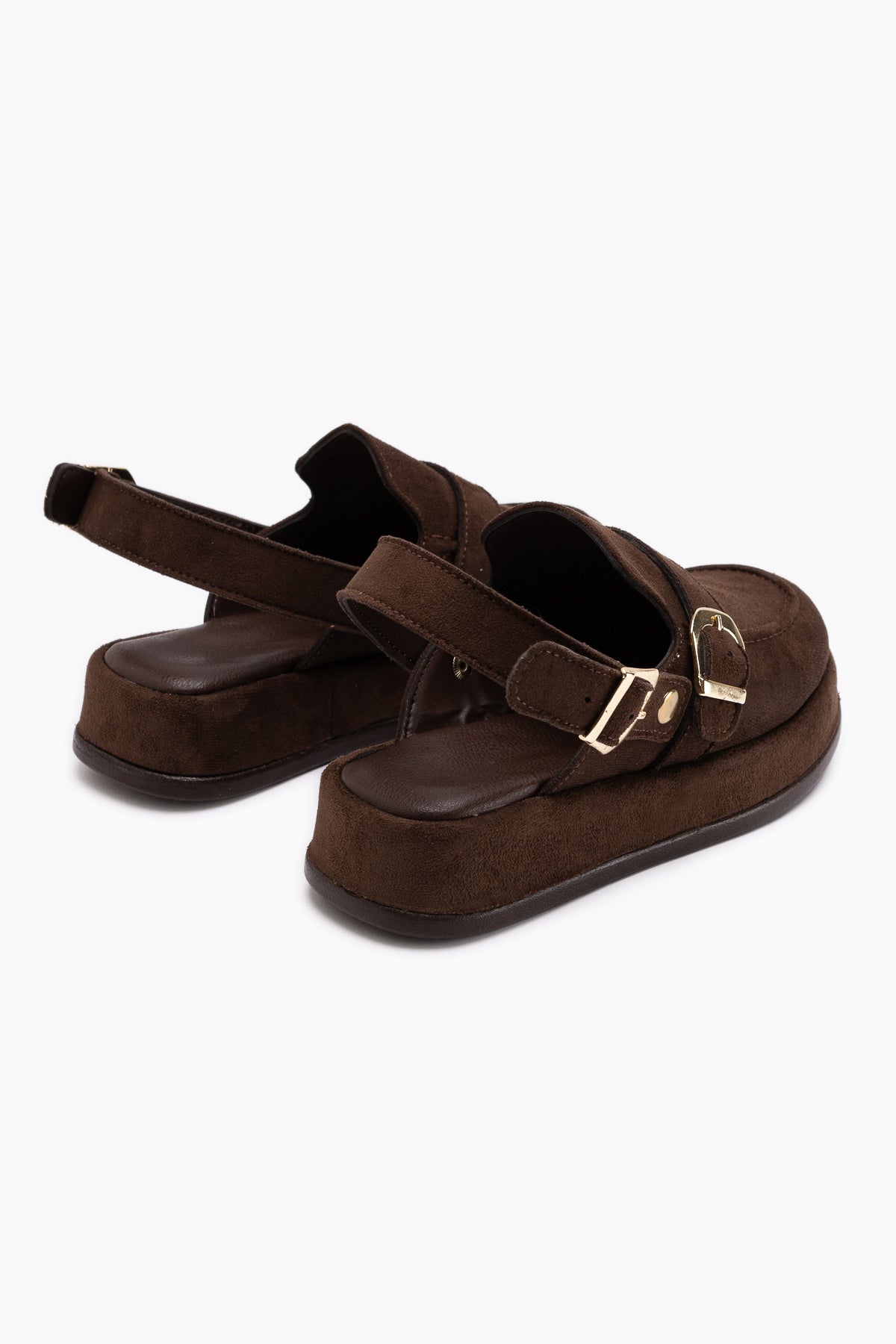 Gity Kahve Süet Çift Tokalı Kadın Slingback Loafer Ayakkabı