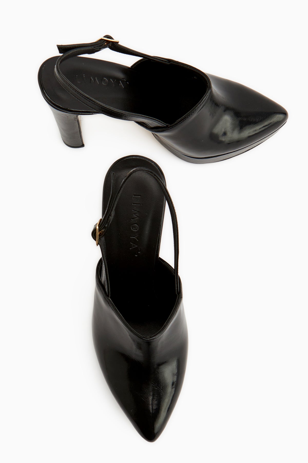 Marlen Siyah Sivri Burunlu Slingback Platform Topuklu Kadın Ayakkabı