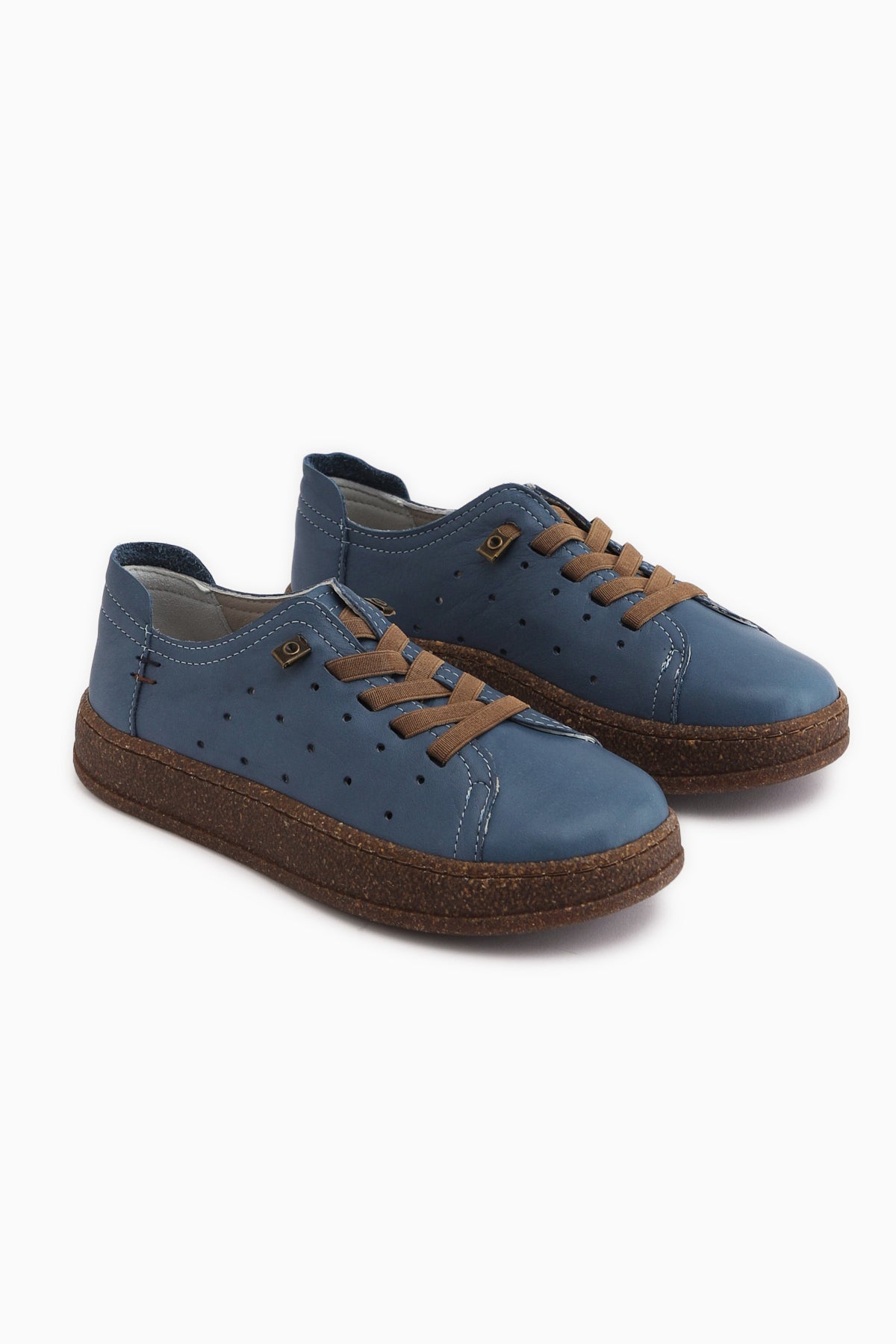 Judi Hakiki Deri Mavi Rahat Tabanlı Kadın Yazlık Sneakers
