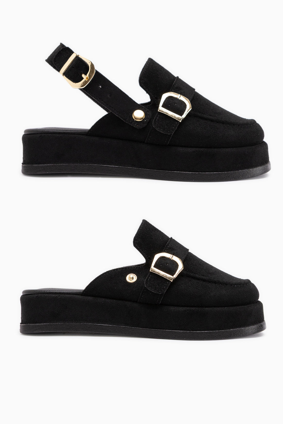 Gity Siyah Süet Çift Tokalı Kadın Slingback Loafer Ayakkabı