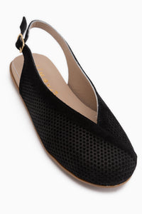 Avin Hakiki Deri Siyah Süet Kadın Slingback Babet