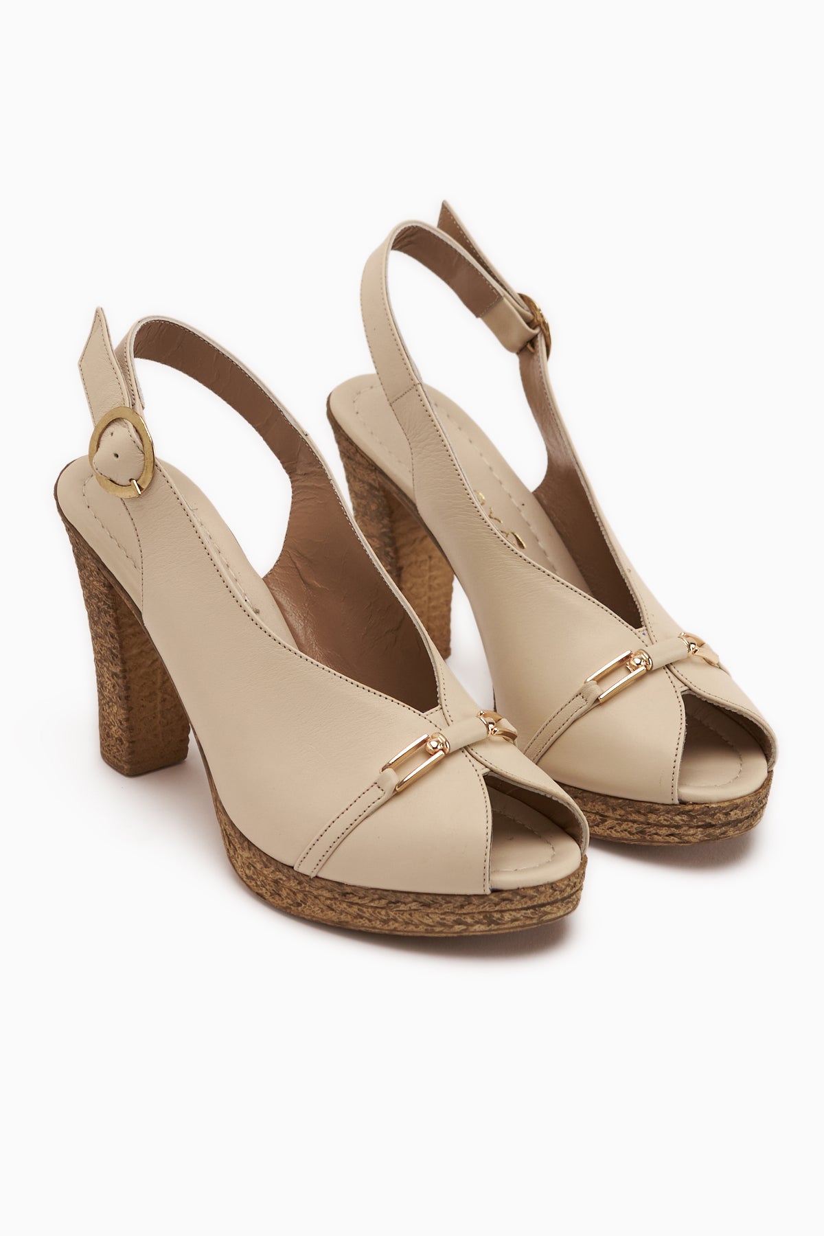 Bernis Hakiki Deri Bej Tokalı Platform Topuklu Kadın Ayakkabı