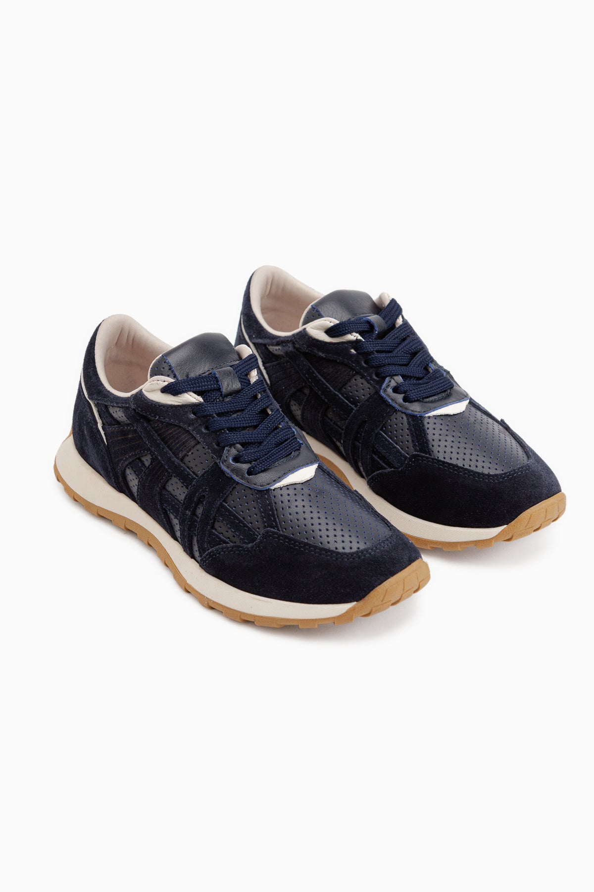 Wendy Hakiki Deri Lacivert Süet File Detaylı Bağcıklı Kadın Sneaker