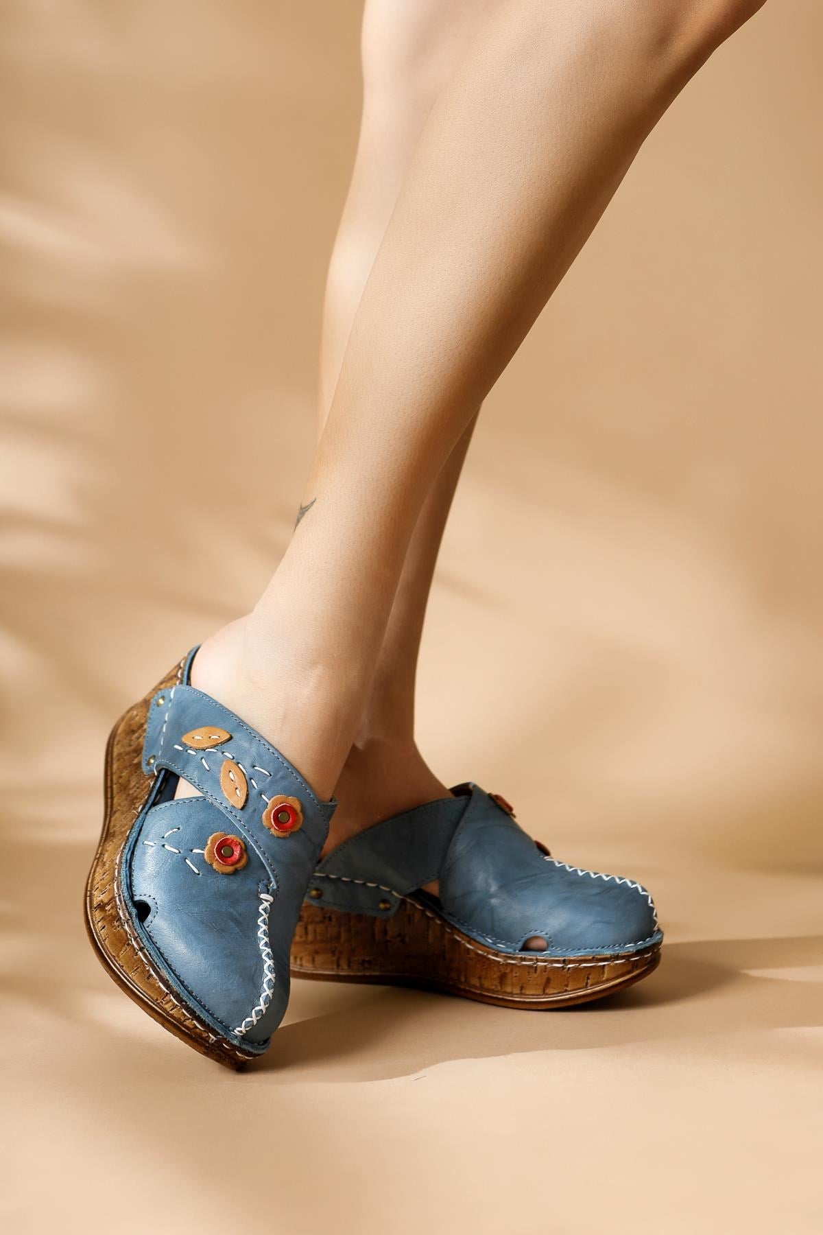 Hakiki Deri Alto Dolgu Terlik Eskitme Tabanlı Comfort Terlik