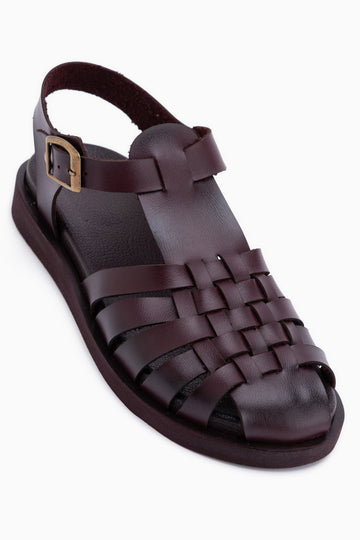 Lindy Bordo Kafesli Kadın Sandalet