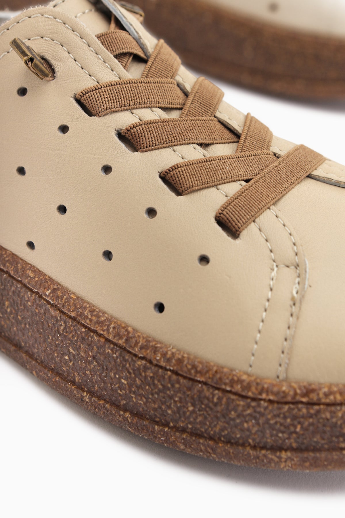 Judi Hakiki Deri Bej Rahat Tabanlı Kadın Yazlık Sneakers
