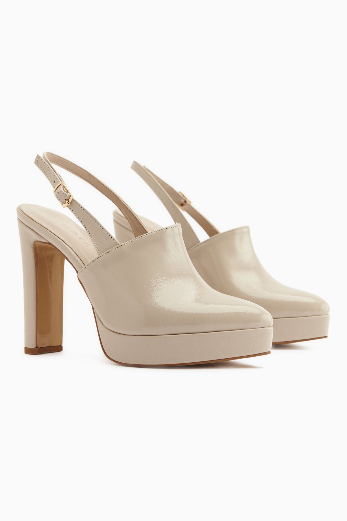 Marlen Bej Sivri Burunlu Slingback Platform Topuklu Kadın Ayakkabı