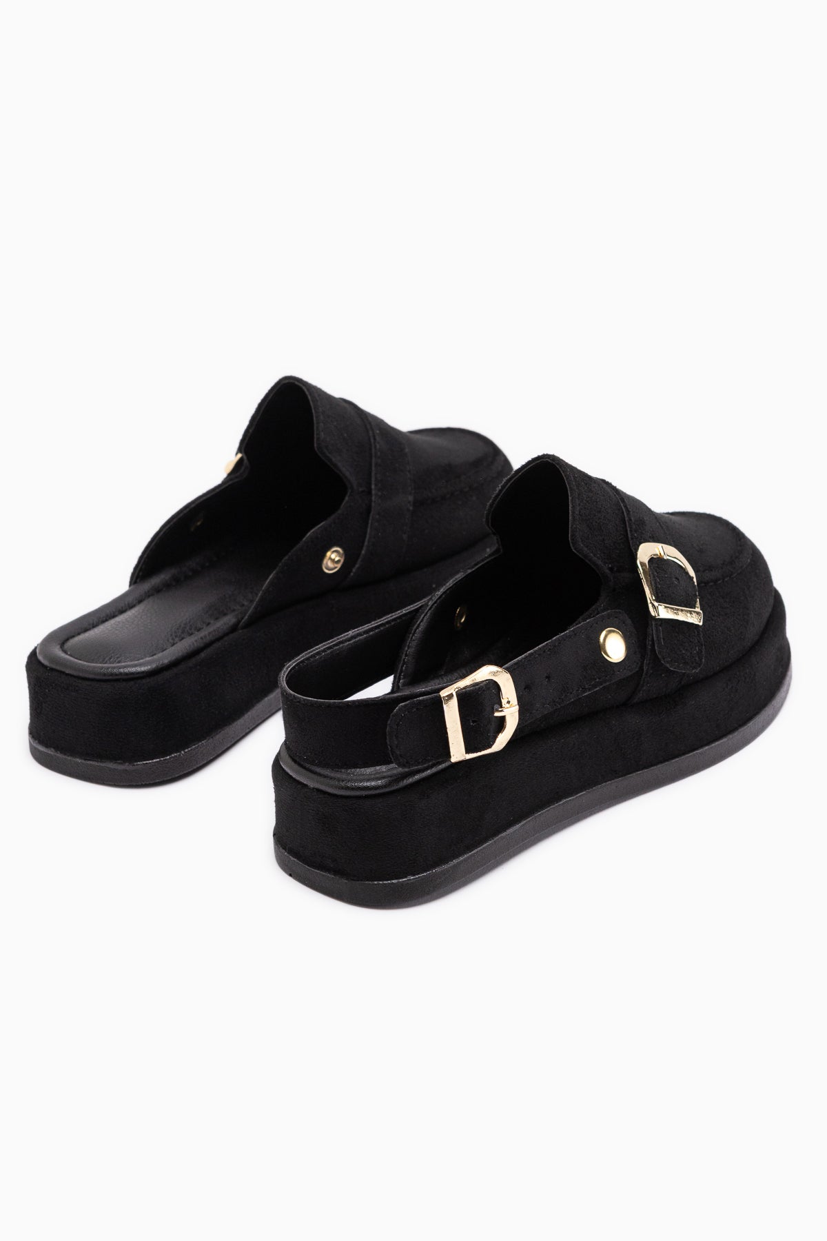 Gity Siyah Süet Çift Tokalı Kadın Slingback Loafer Ayakkabı
