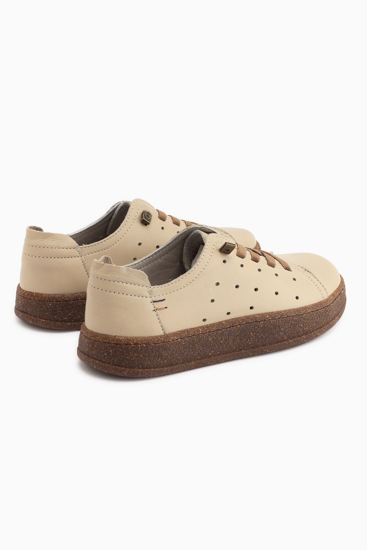 Judi Hakiki Deri Bej Rahat Tabanlı Kadın Yazlık Sneakers
