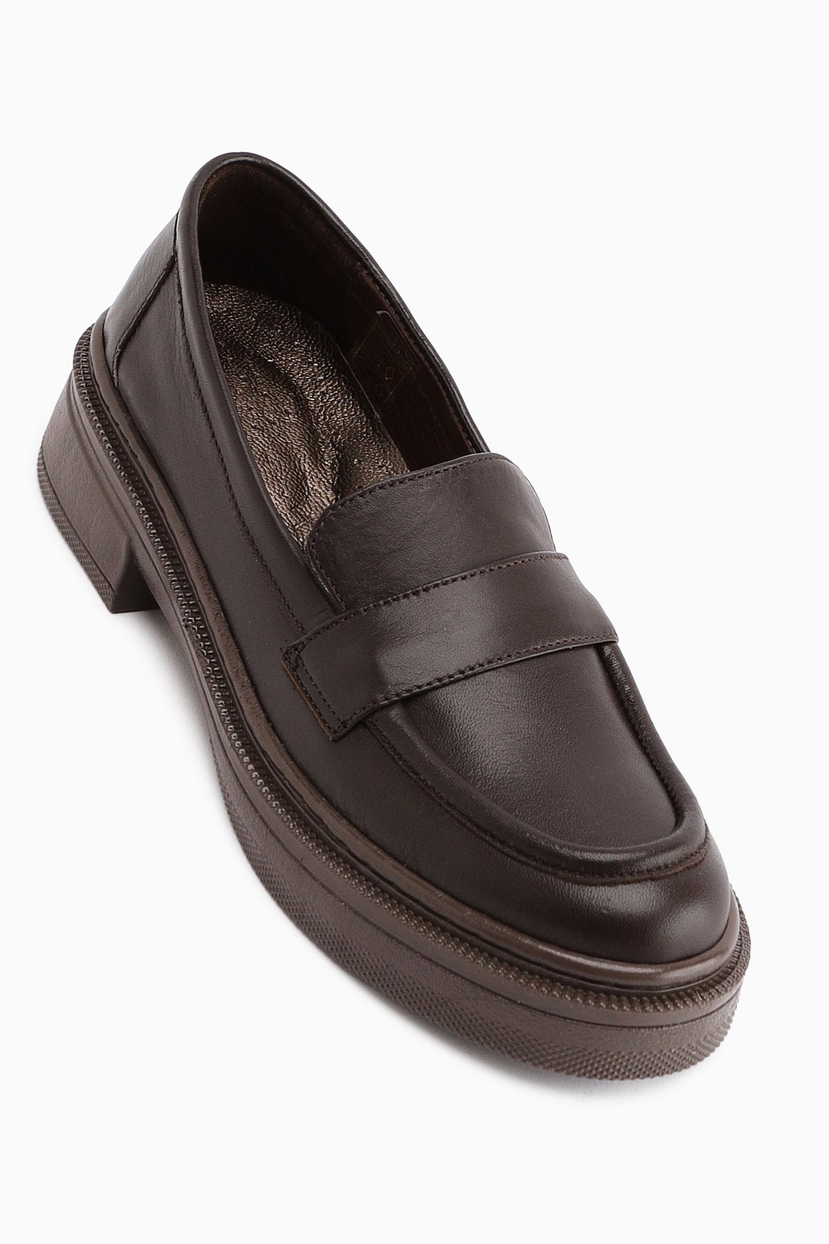 Britha Hakiki Deri Kahve Penny Loafer Kadın Günlük Ayakkabı