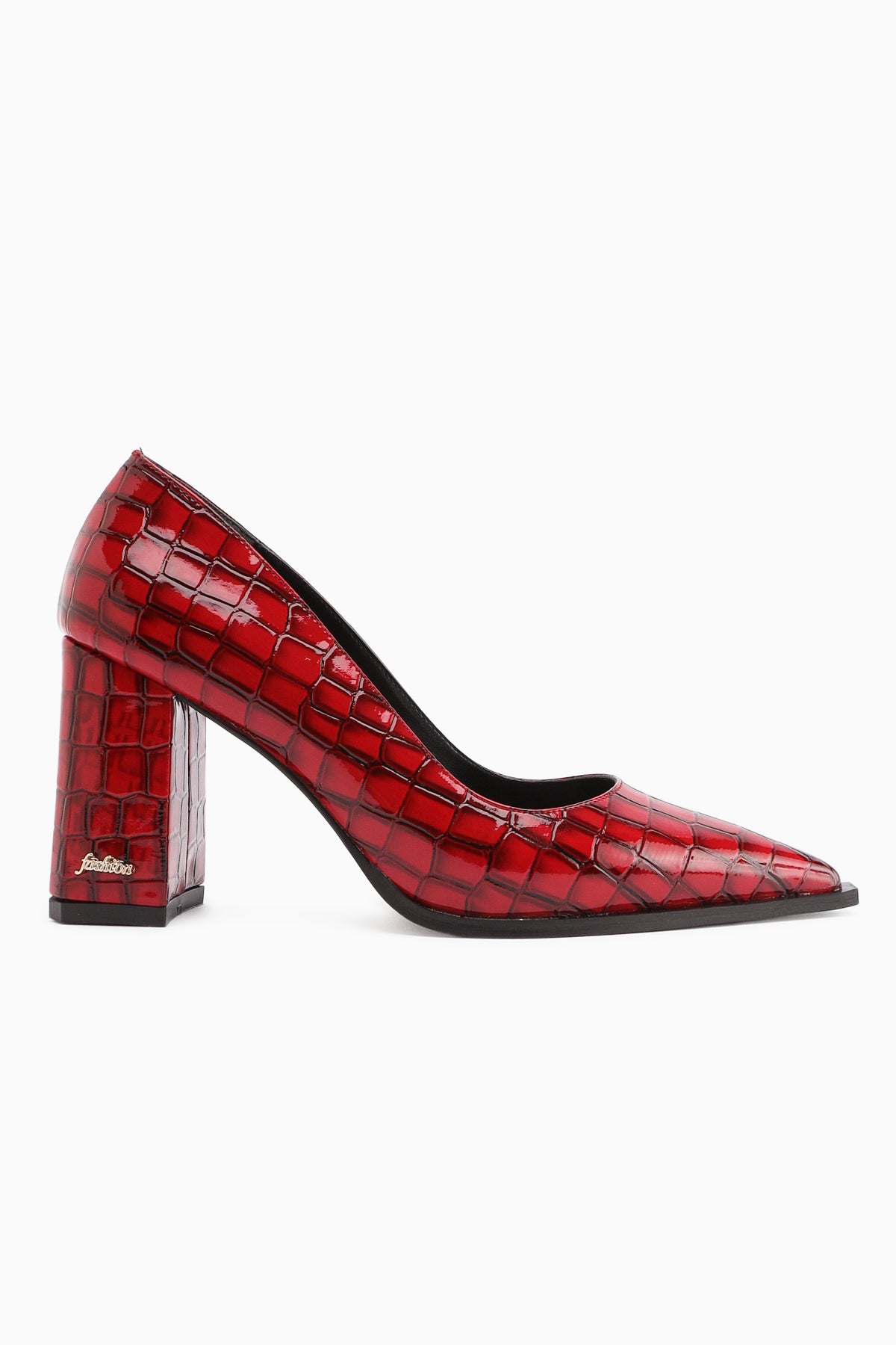 Lucy Bordo Kroko Kalın Topuklu Ayakkabı Kadın Stiletto