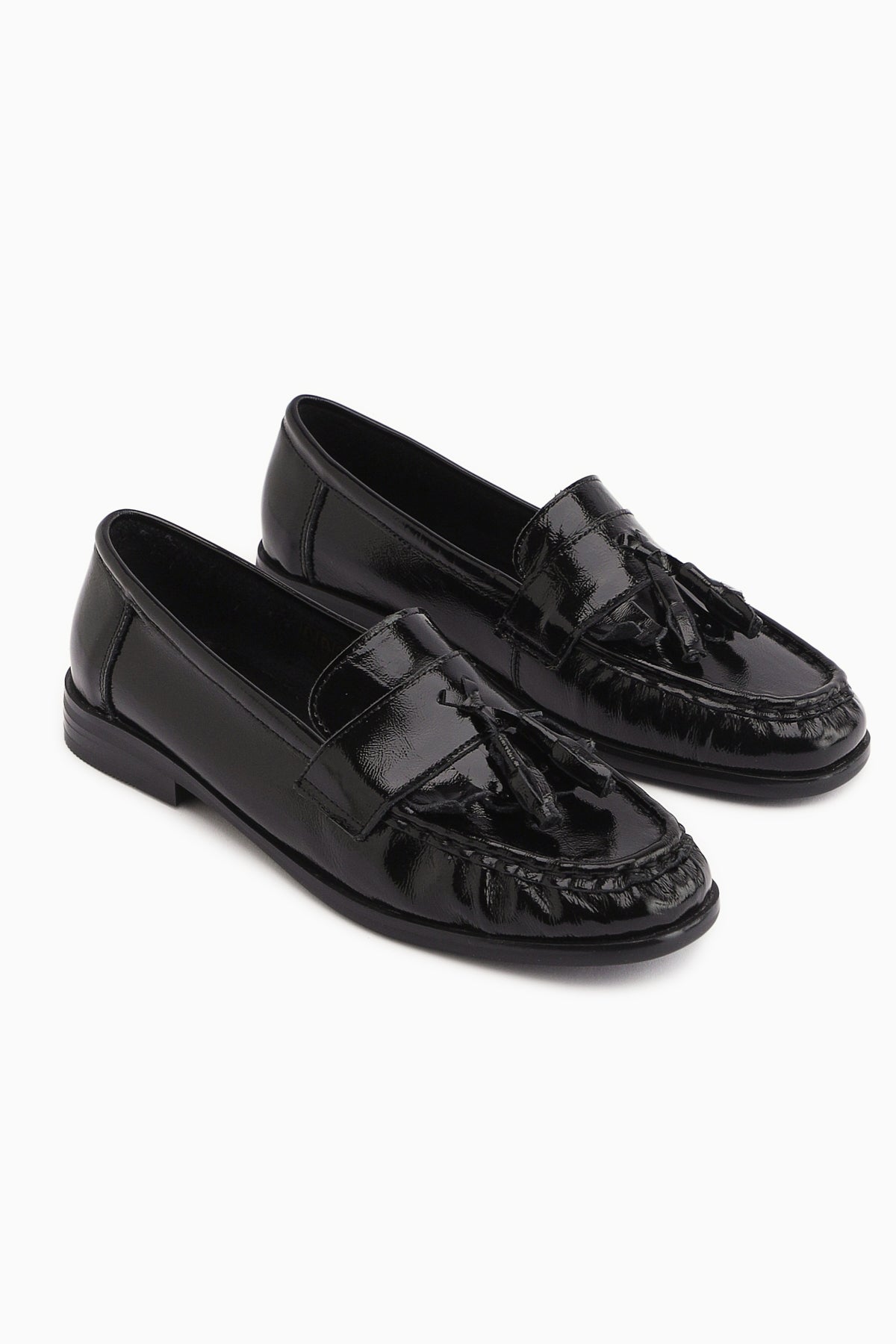 Kethy Hakiki Deri Siyah Rugan Kadın Loafer