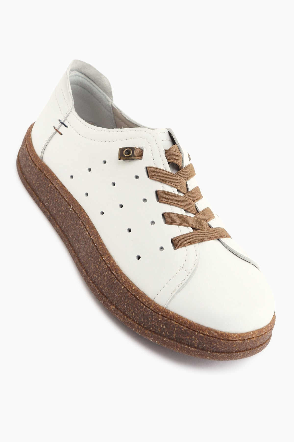 Judi Hakiki Deri Beyaz Rahat Tabanlı Kadın Yazlık Sneakers