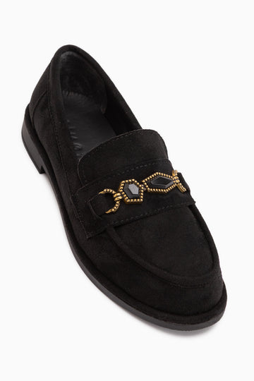 Callie Siyah Süet Taşlı Kadın Loafer Ayakkabı