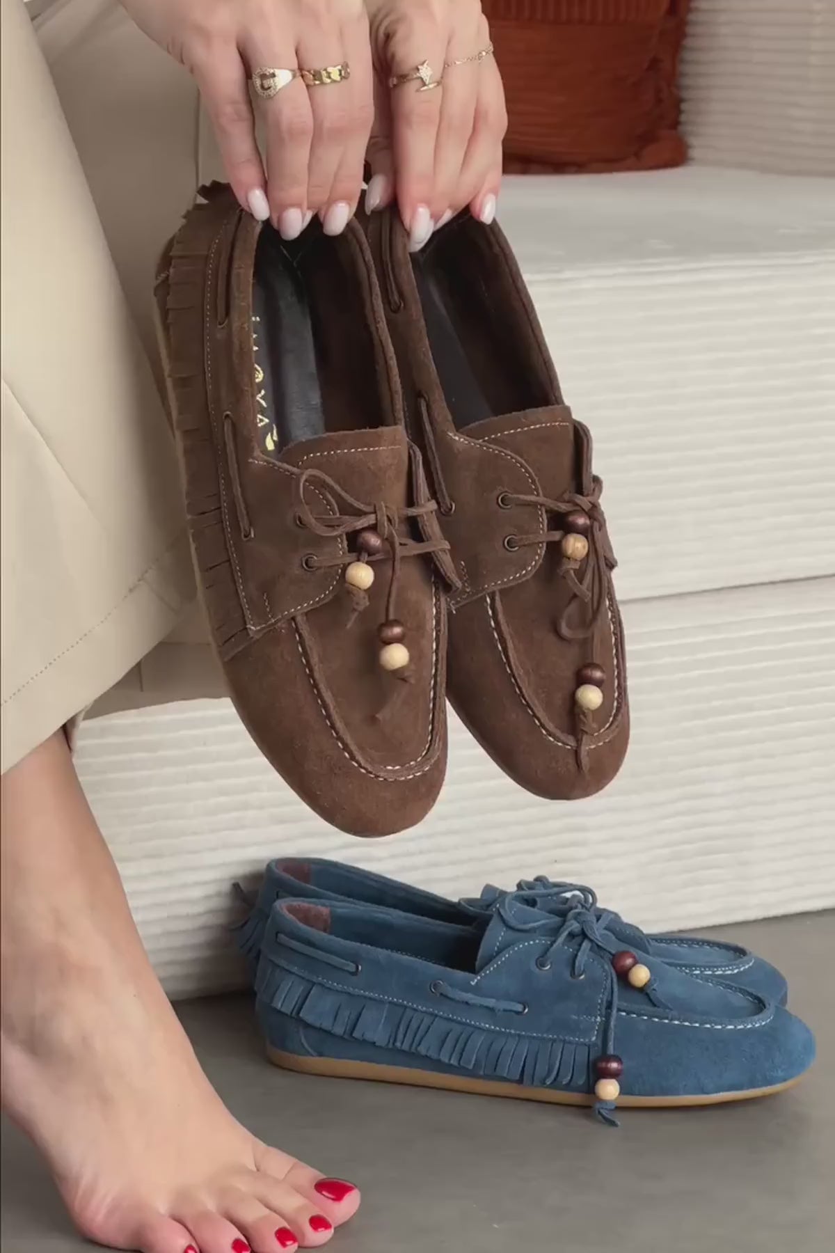 Rania Hakiki Deri Kahve Kadın Loafer Ayakkabı