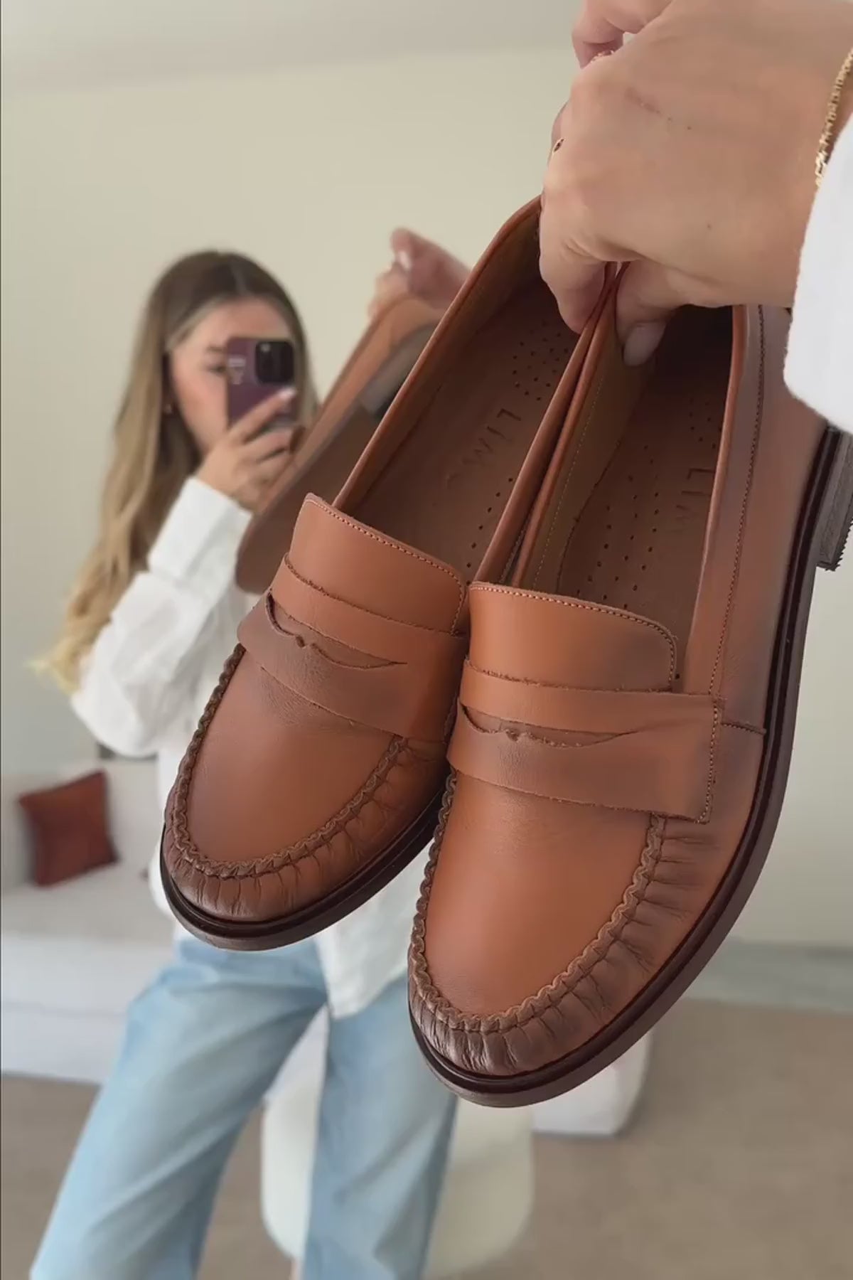 Fosia Hakiki Deri Taba Penny Loafer Kadın Ayakkabı