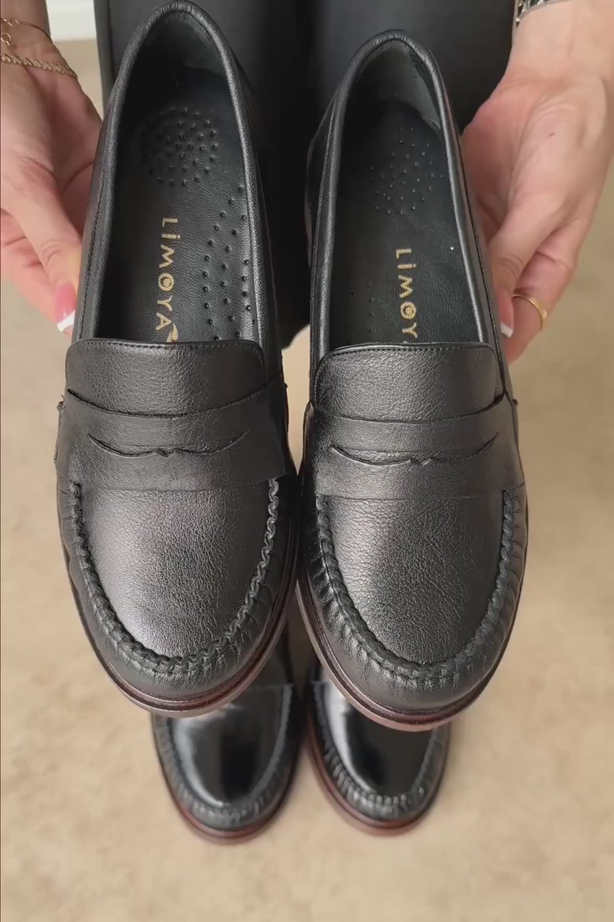Fosia Hakiki Deri Siyah Penny Loafer Kadın Ayakkabı