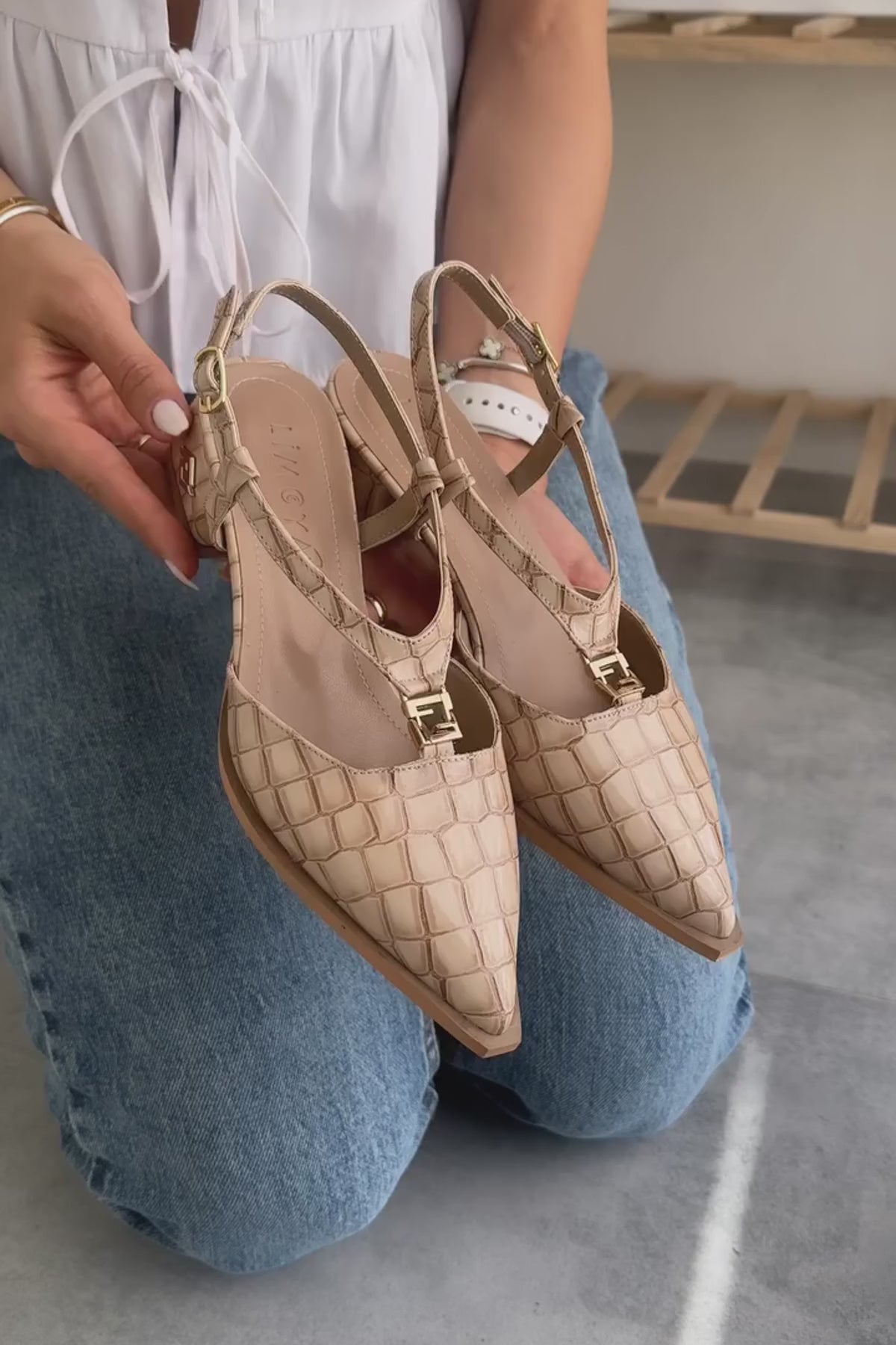 Ginny Siyah Kroko Toka Detaylı Kısa Topuklu Kadın Sandalet